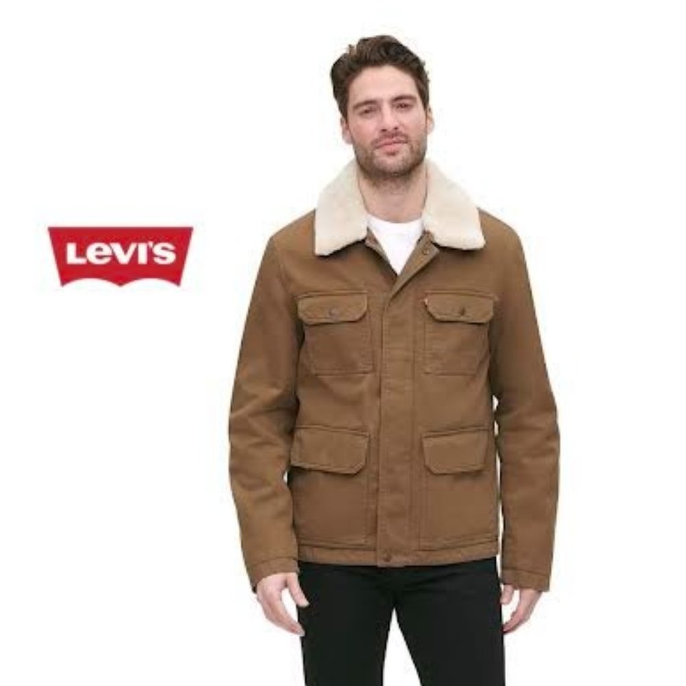 NWT $225 LEVI'S Men L Bedford Fine Corduroy Utility Jacket w Sherpa Collar TAN